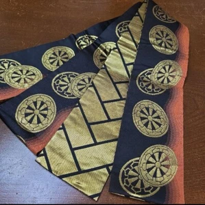 Japanese kimono kaku obi belt.yukata obi.hanhaba obi.gold orange black men. - Picture 1 of 3