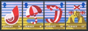 Jersey 124-127,127a, MNH. Mi 119-122, Bl.1. Tourism 1975. Posters:Shell,Umbrella - Picture 1 of 2