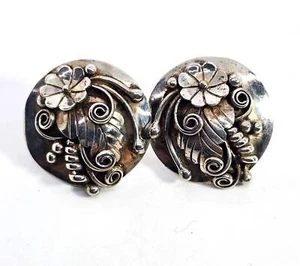 Dawn Lucas DL Hopi flower feather retro vintage sterling silver concho stud earr - Picture 1 of 5