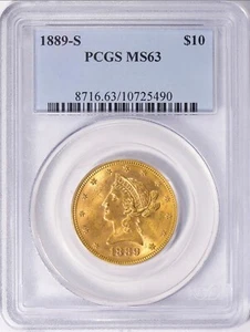 1889-S $10 GOLD LIBERTY EAGLE PCGS MS 63 - Picture 1 of 4
