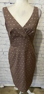 Kay Unger New York Brown Polka Dot Cotton Blend Midi Dress Size 8 - Picture 1 of 8
