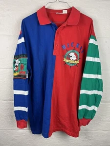 Vintage Mickey Co Langarm Polo Erwachsene großer Seemann Mickey Maus Farbblock - Bild 1 von 8