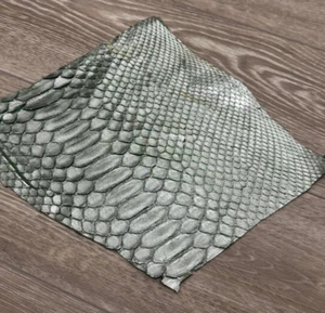 Silver on Green Genuine Python Remnant piece Leather real hide snake skin 286 - Picture 1 of 5