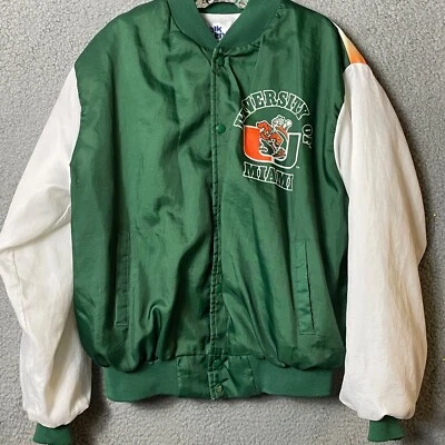 Chaqueta Bomber University Miami Hurricanes Para Hombre XL Verde Naranja Gráfico Ibis Foto 1 de 4