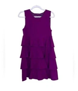 Theory Womens Dress 0 Petite Stretch Sleeveless Tiered Purple Ruffle USA Made - Picture 1 of 8