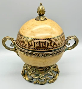 DOMINIC Chinese Porcelain and Brass Decorative Bowl or Tureen Greek Style - Picture 1 of 16