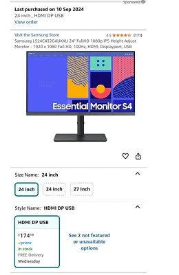 Samsung LS24C432GAUXXU 24" FullHD 1080p IPS Monitor Display - Image 1 of 2