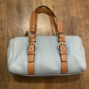 Bolso de Mano Coach Para Mujer Colección de Guijarro Suave Cuero Azul Marrón Mango NUEVO - Imagen 1 de 7