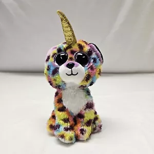 TY Beanie Boos - GISELLE the Rainbow UniLeopard Glitter Eyes 7 in 2021 Plush Toy - Picture 1 of 11