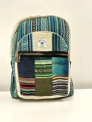 Mochila de cáñamo hecha a mano con bolsillo para computadora portátil Nepal Comercio Justo Senderismo Boho, colorida Foto 1 de 4