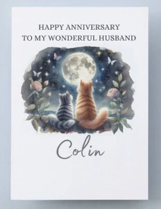 Personalised Anniversary Card, Husband Or Wife Anniversary Card, Cute Cat Couple - Picture 1 of 1