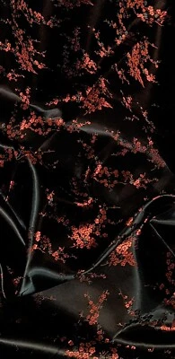 Black Red Blossom Flower Chinese Brocade Fabric 45'' PRICE PER METER - Image 1 of 2