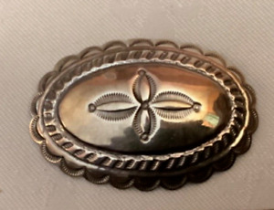 VINTAGE NATIVE SIGNED YELLOWHORSE STERLING SILVER STAMPED CONCHO PIN BROOCH