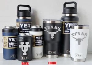 Texas Longhorns YETI Laser Engraved Tumblers, Can Colsters and Chug Bottles - Picture 1 of 1