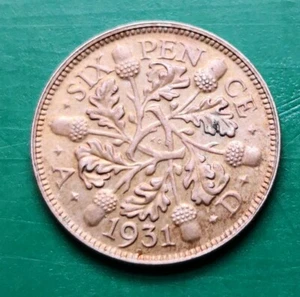 1931 George V silver sixpence coin #1182 - Picture 1 of 2