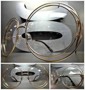 OVERSIZED VINTAGE RETRO Style klare Gläser BRILLE groß groß rund goldfarbenes Gestell - Bild 1 von 10