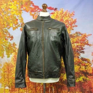 GUESS Jeans brown PVC polyvinyl faux Leather Jacket. UK mens size Small - Picture 1 of 11