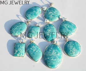 5 Pcs Lot Synthetic Larimar Gemstone 925 Silver Plated Bezel Pendants MFA809 - Picture 1 of 4