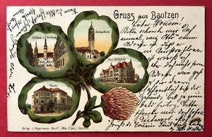 Kleeblatt Litho AK BAUTZEN 1904 Reichenturm, Theater, Neue Realschule ( 97411 - Bild 1 von 2