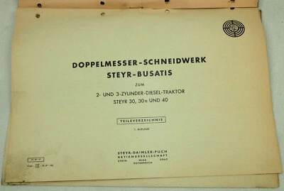 Steyr Busatis Doppelmesser-Schneidwerk zum Schlepper 30 n und 40 Ersatzteilliste - Bild 1 von 2