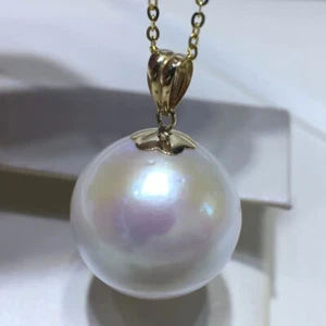 gorgeous 17-18mm south sea round white pearl pendant 18k +925silver chain (mr) - Picture 1 of 3