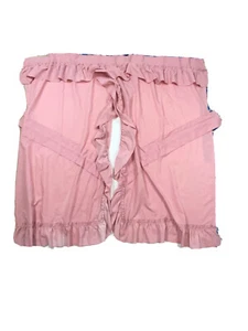 2 Vintage 60s Pink Ruffle Curtains Drapes Window Treatments Rare Handmade Decor - Picture 1 of 7
