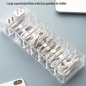 Drawer Office Transparent Plastic Wire Storage Box With Accessories Compartment - Picture 1 of 34