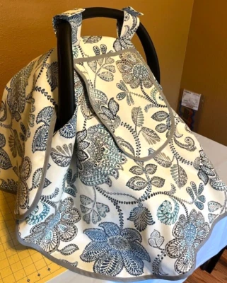 Infant Car Seat Canopy Cover - Hand sewn by sewing master - Pink & Gray pattern - Image 1 of 4