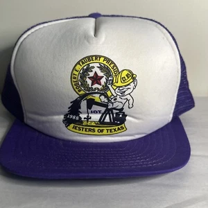 VINTAGE 1988 JESTERS OF TEXAS JOT ROBERT TAUBERT OIL 80s SNAPBACK TRUCKER HAT - Picture 1 of 5