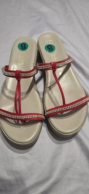 Sandalias de cuña para mujer italianas rojas punta abierta talla 8 Foto 1 de 4