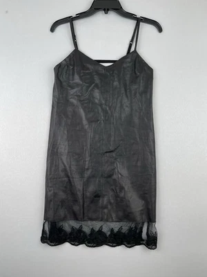 Aqua Black Lace Trim Pleather Slip Dress Size Small XS W/ Side Zip - Image 1 of 4