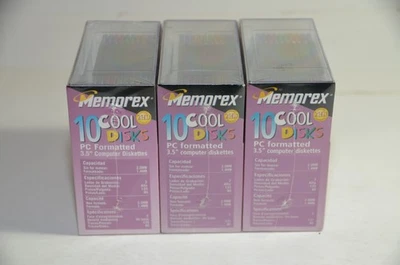 Lote de 3 Disquetes Memorex 3.5" Disquetes Cool 1.4 MB HD - Paquete de 10 *nuevo sellado Foto 1 de 4