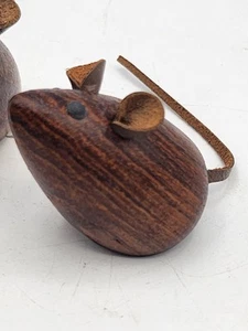 Vintage Danish Teak Miniature 50's Wooden Mice. Leather Ears Tail  1.5" - Picture 1 of 8