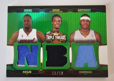 Dwyane Wade Chris Bosh Carmelo Anthony Jersey Relic /18 2006-07 Triple Threads - Image 1 of 2