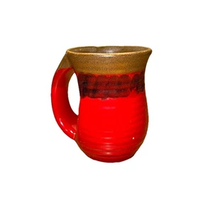 Large Size Red Brown Glazed Coffee Mug Art Pottery Stoneware Thick Handle - Picture 1 of 11