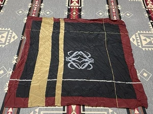 LOEWE Black Red Gold Large Silk Scarf Throw 30x31” Logo Grid Pattern Spain T30 - Picture 1 of 6