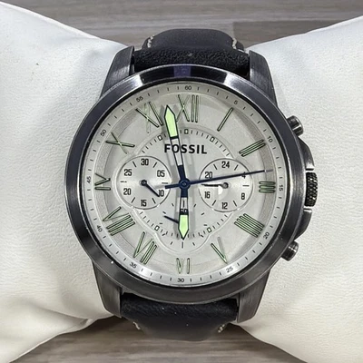 Reloj Fossil Grant FS4921 Hombre Cronógrafo 44mm Estuche Correa Cuero Negro Nuevo Batt Foto 1 de 4