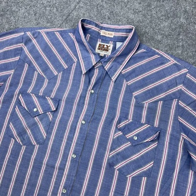 VTG Ely Cattleman Shirt Mens XLT Tall Man Blue Striped Pearl Snap Western Cowboy - Image 1 of 4