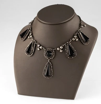 Collar De Perlas De Ónix Negro De Plata Esterlina 17" - Imagen 1 de 3