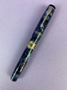 Der einzigartige Füllfederhalter 14kt feine Feder Hebelfüllung blau Marmor Vintage Ladenbestand - Bild 1 von 6