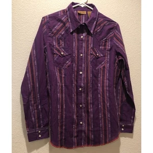Wrangler NWT Purple Pink Striped Square Pearl Snap Button Down Shirt Size M - Picture 1 of 6