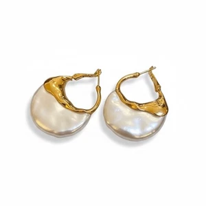 Anthropologie Perlen Creolen unregelmäßig Boho Gold Statement Korb 14k - Bild 1 von 9