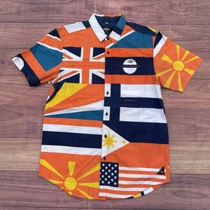 10 Deep Multi Color Block World Flags Button Up Shirt Mens Size XL Y2K Skate NYC - Picture 1 of 10