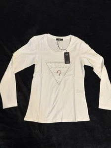 GUESS Long Sleeve T-Shirt Cotton White Size S - Picture 1 of 4
