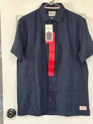 Camisa Scotch & Soda SS Abotonada Para Hombres M Mediana Azul Marino Texturizada Nueva con Etiquetas Foto 1 de 4