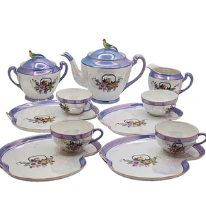 Morimura Noritake Lilac Lusterware Set of 4, Teapot, Sugar & Creamer-Peacock - Picture 1 of 24