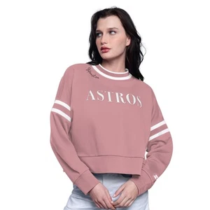 Women's-Starter  Pink Houston Astros Power Play Cropped Pullover Sweatshirt - Picture 1 of 3