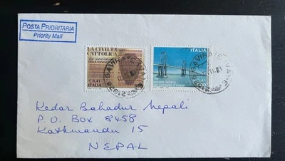 Italy 2000 Registered Priority Airmail Cover to Nepal – Commemorative Stamps - Image 1 of 2