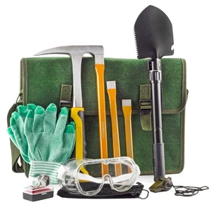 Rockhound & Rock Mining Kit Deluxe 15pc Gift Set, Hammer, Chisels, Musette Bag - Picture 1 of 9