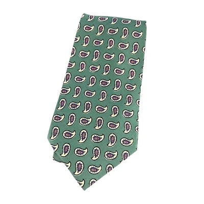 Polo Ralph Lauren Tie Mens Green Paisley Silk Made USA Classic Formal Necktie - Image 1 of 4